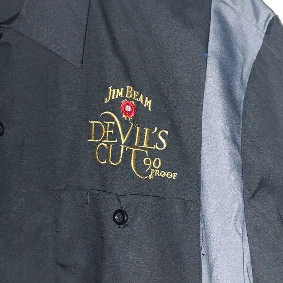 Jim Beam Devils cut 90 proof button down black and gray short sleeve shirt  Sz L - Picture 4 of 7